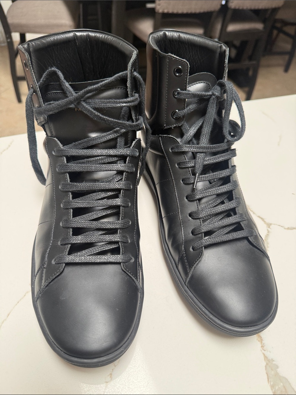 Saint Laurent Black Leather High-Top Lace Boots